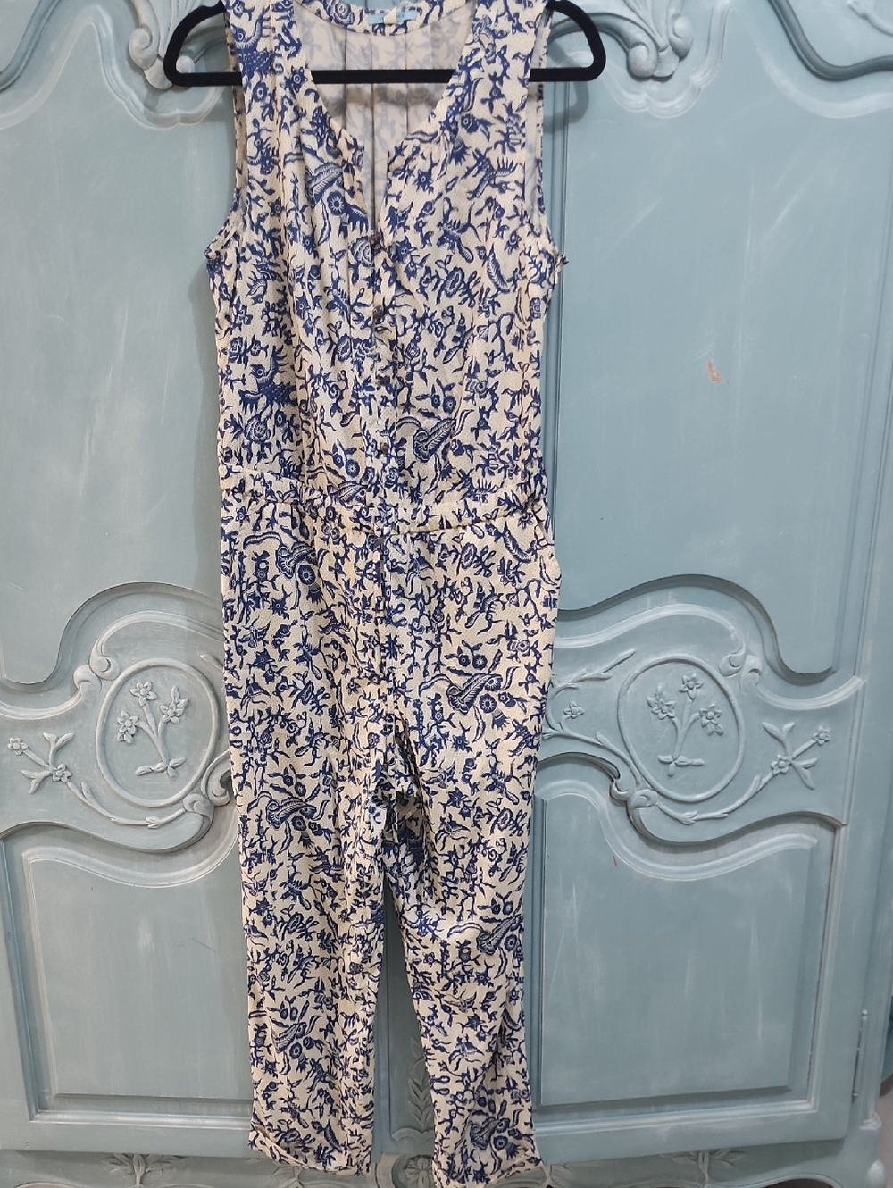 Anthropologie Leifnotes Sleeveless Blue & White Printed Jumpsuit